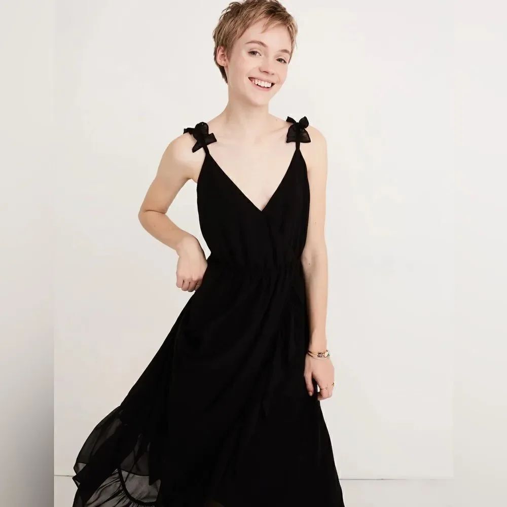 Madewell NWT Petite Ruffle-Strap Wrap Dress size 8 in black